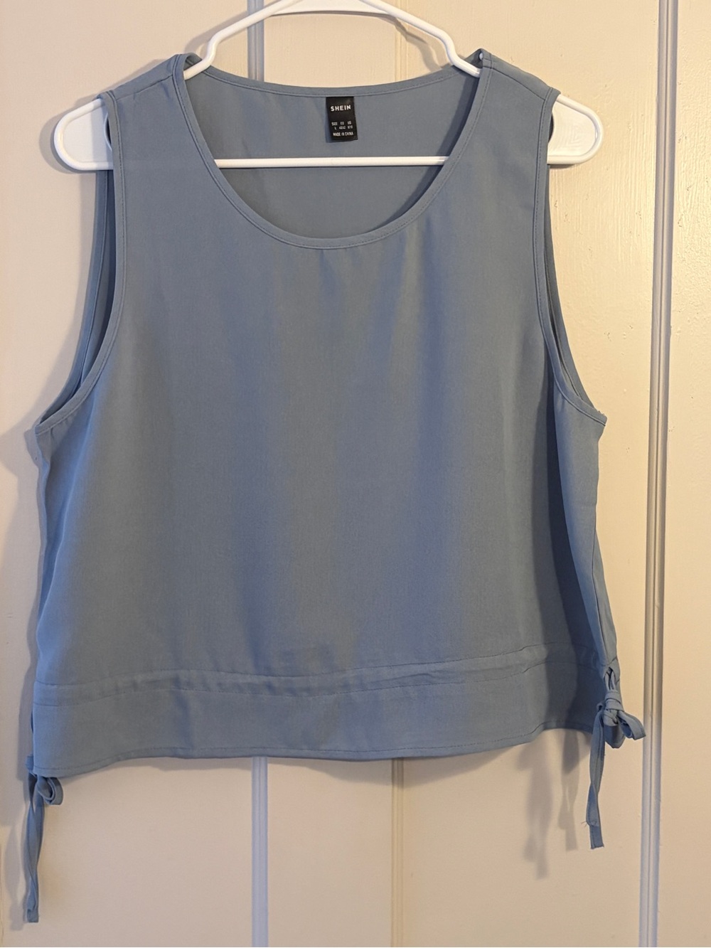 Dusty Blue Sleeveless Tie-Hem Tank